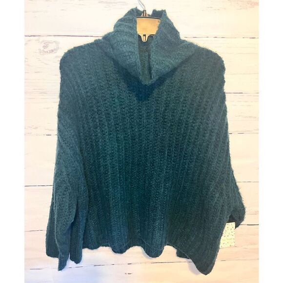 Free People Turquoise Fluffy Fox Cowl Neck Sweater Women's Size XS - Picture 4 of 8